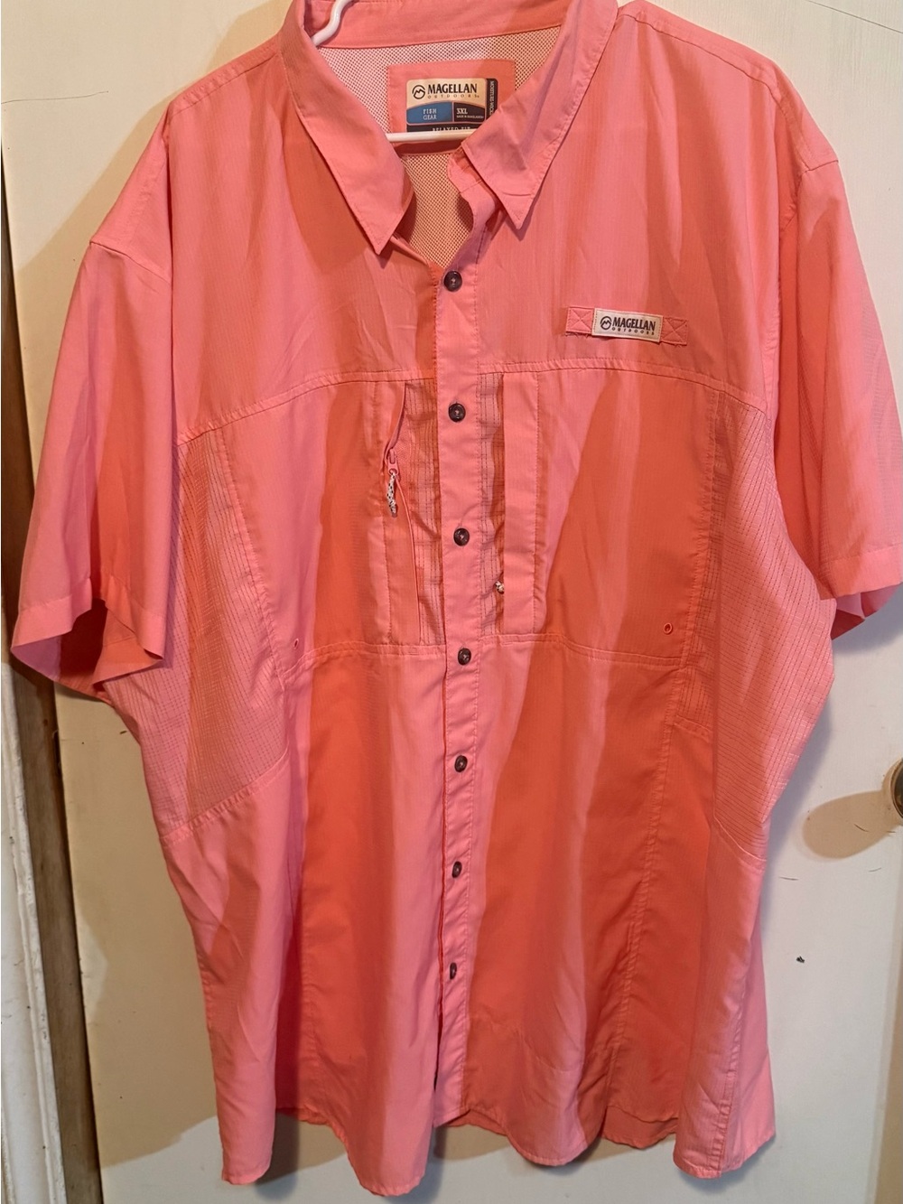 Magellan Outdoors Men's Coral Pink Short-Sleeve Button-Down Shirt